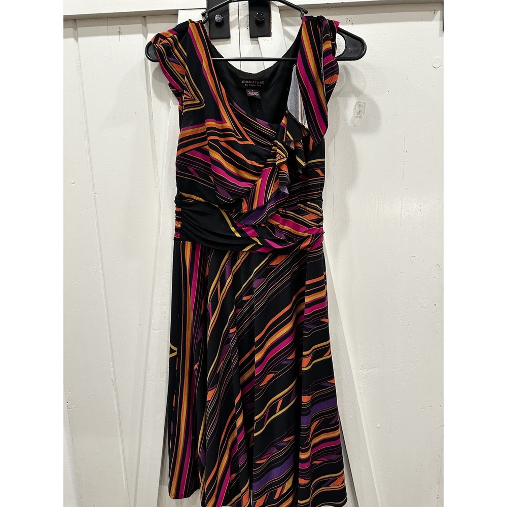 Signature‎ by Robbie Bee Womens Abstract Geometric Print Ruffle Surplice Dress S